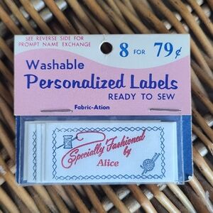 "Specially Fashioned by Alice" Personalized Sewing Labels Ready to Sew 8 Pk Vtg